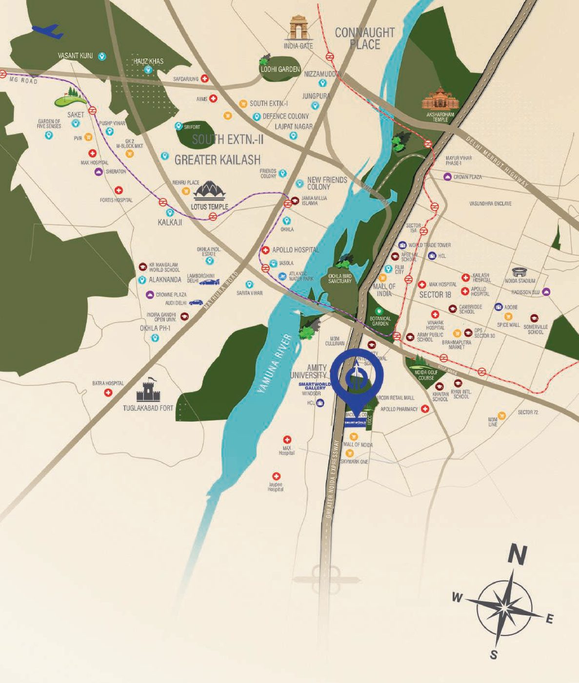 Smart World Suites connectivity map — Sector 98, Noida Expressway